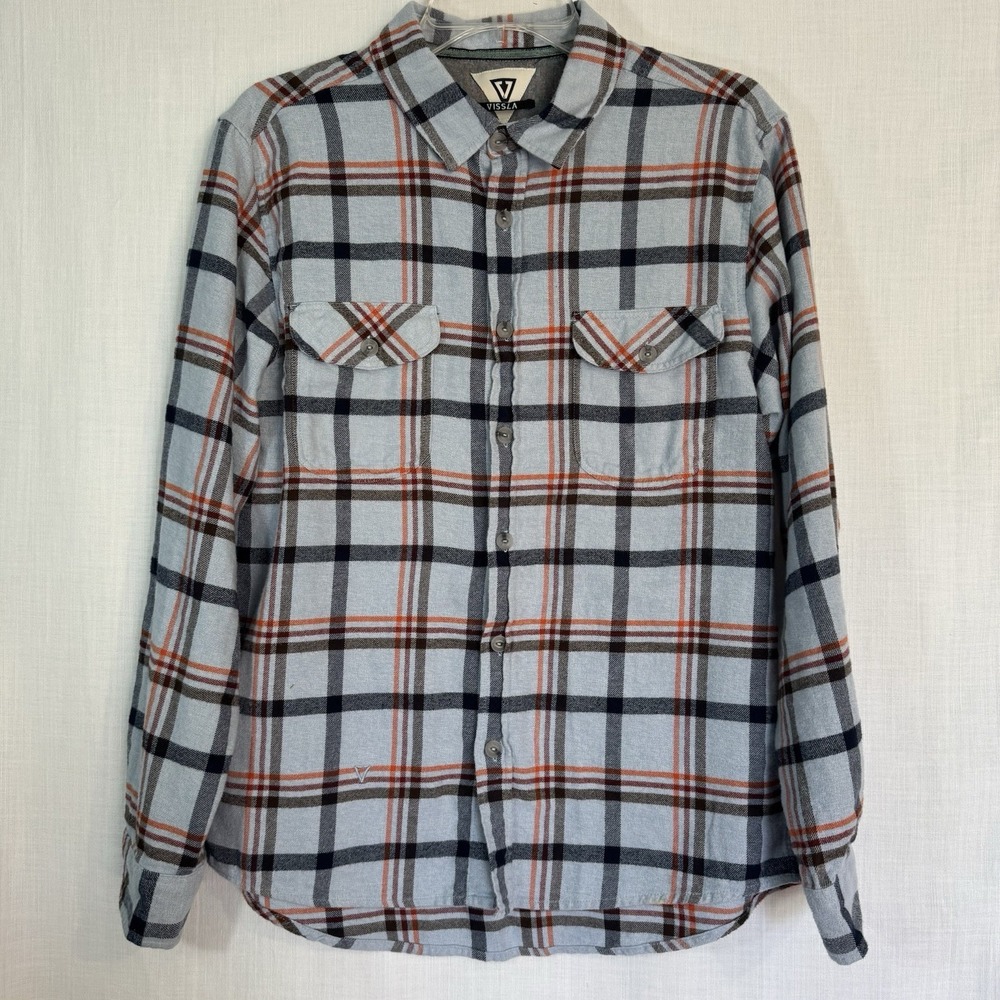 Vissla Mens Plaid Flannel‎ Button Up Shirt - Long Sleeve 100% Cotton Medium